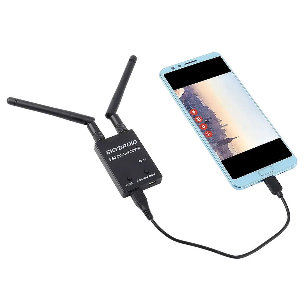 Skydroid 5.8ghz 150ch Fpv استقبال Uvc 5.8g المزدوج استقبال هوائي مزدوج Otg الهاتف الذكي للهاتف أندرويد Rc أجزاء الطائرة بدون طيار