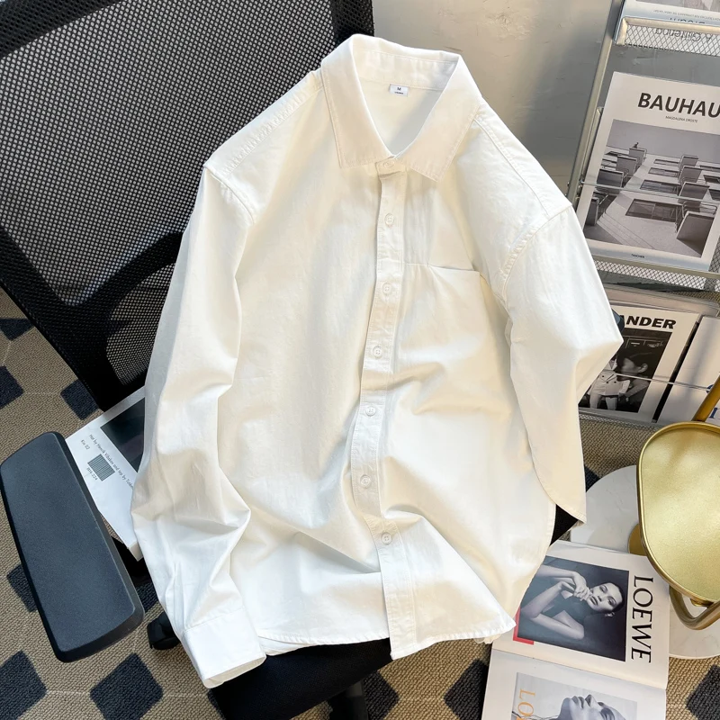 

Long Sve Casual irt Men's Basic Sle Korean Simple Loose Top Casual Collar under irt High-End White irt