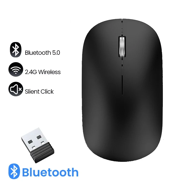 ماوس بلوتوث 2.4G ماوس لاسلكي قابل لإعادة الشحن وضع مزدوج ماوس ألعاب ماوس صامت 1600 ديسيبل متوحد الخواص الفئران لأجهزة الكمبيوتر المحمول ماك بوك برو