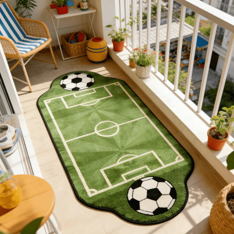 VIKAMA Alien Football Field Carpet Soft Non-Slip Living Room Balcony Floor Mat Boy Bedroom Game Floor Mat Home Decoration