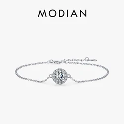MODIAN Pure 925 Sterling Silver Luxury 1.0Ct Sparkling Clear CZ Link Chain Charm Bracelet For Women Wedding Engagement Jewelry