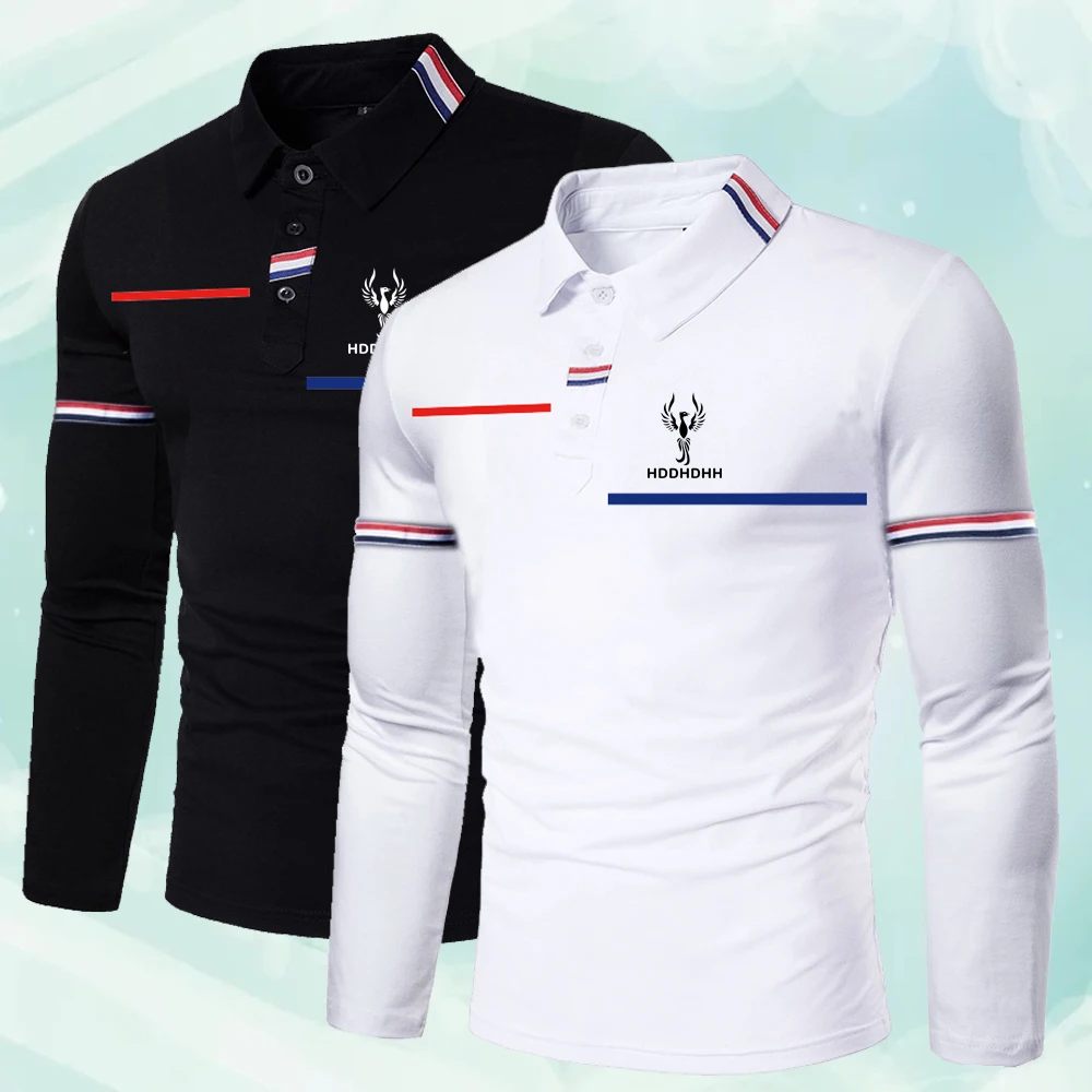 HDDHDHH Brand Print New Fashion Polo Men\'s Shirts Striped Print T-shirt Casual Long Sleeve Tops Clothes
