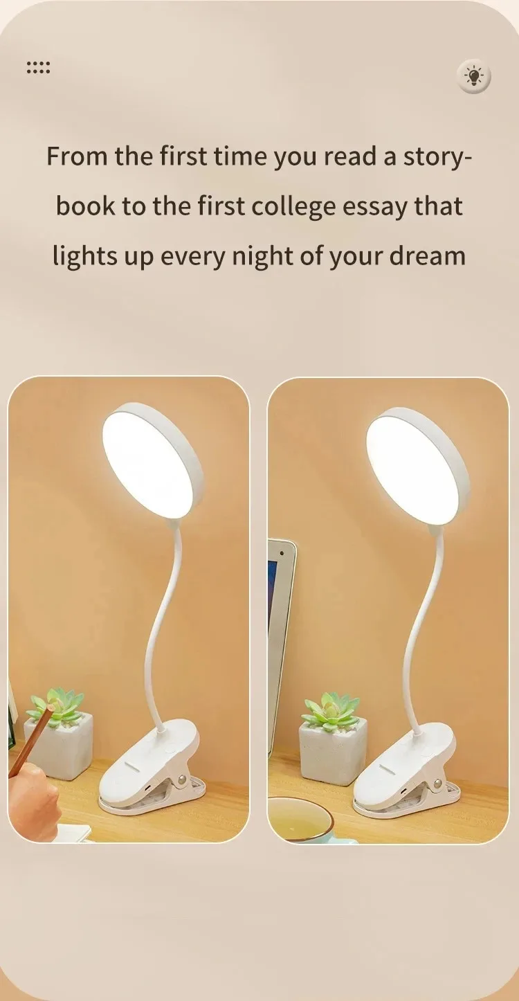 Led Table Lamp USB Rechargeable Night Light With Folding Clamp Study Stand Read Lamp Touch 3 Modes Dimming Eye Protection Light