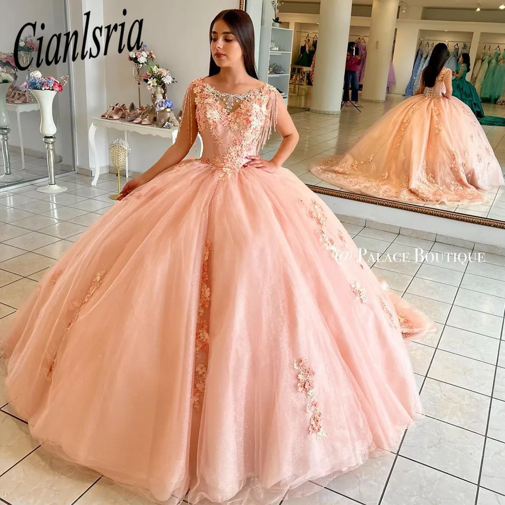 Robe de Quinceanera à col en V avec appliques en dentelle, fleurs 3D, robe de Rhde princesse, robe éducative pour 15 ans, douce, 16, Rotterdam Kly, 2023