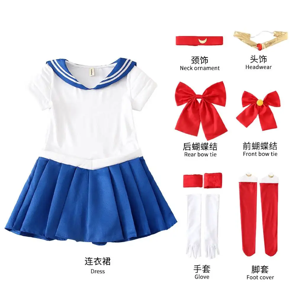 Anime Tsukinoi Costume For Girls Dress Socks Gloves Headwear sets women Kids sailor moon Suit adult Carnival Party Clohtes