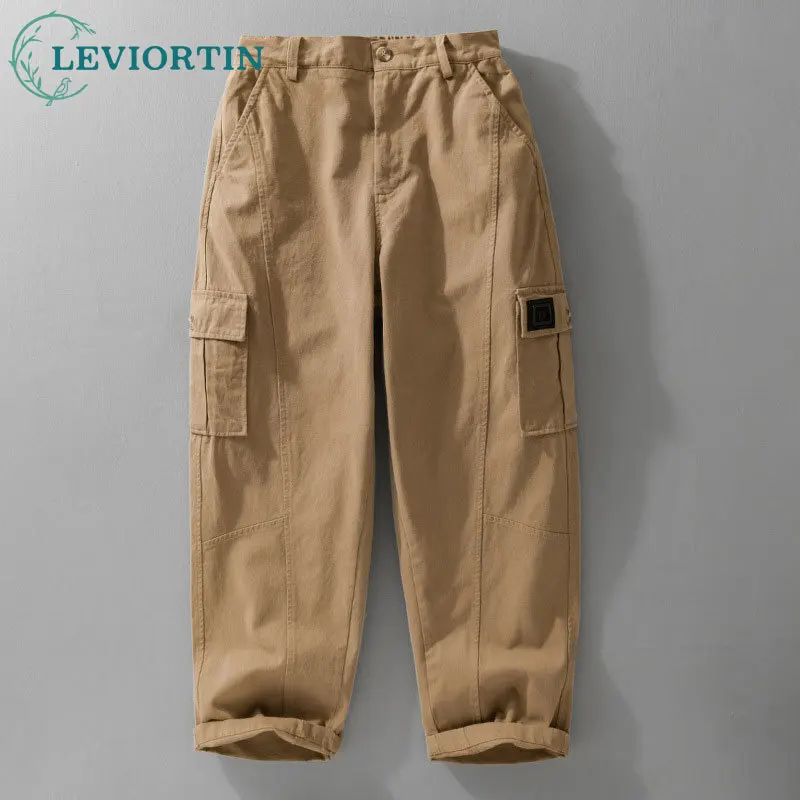 

Spring/ Autumn Men's Japanese retro fashion versatile washed large pocket loose casual pure cotton straight tube workwear pants