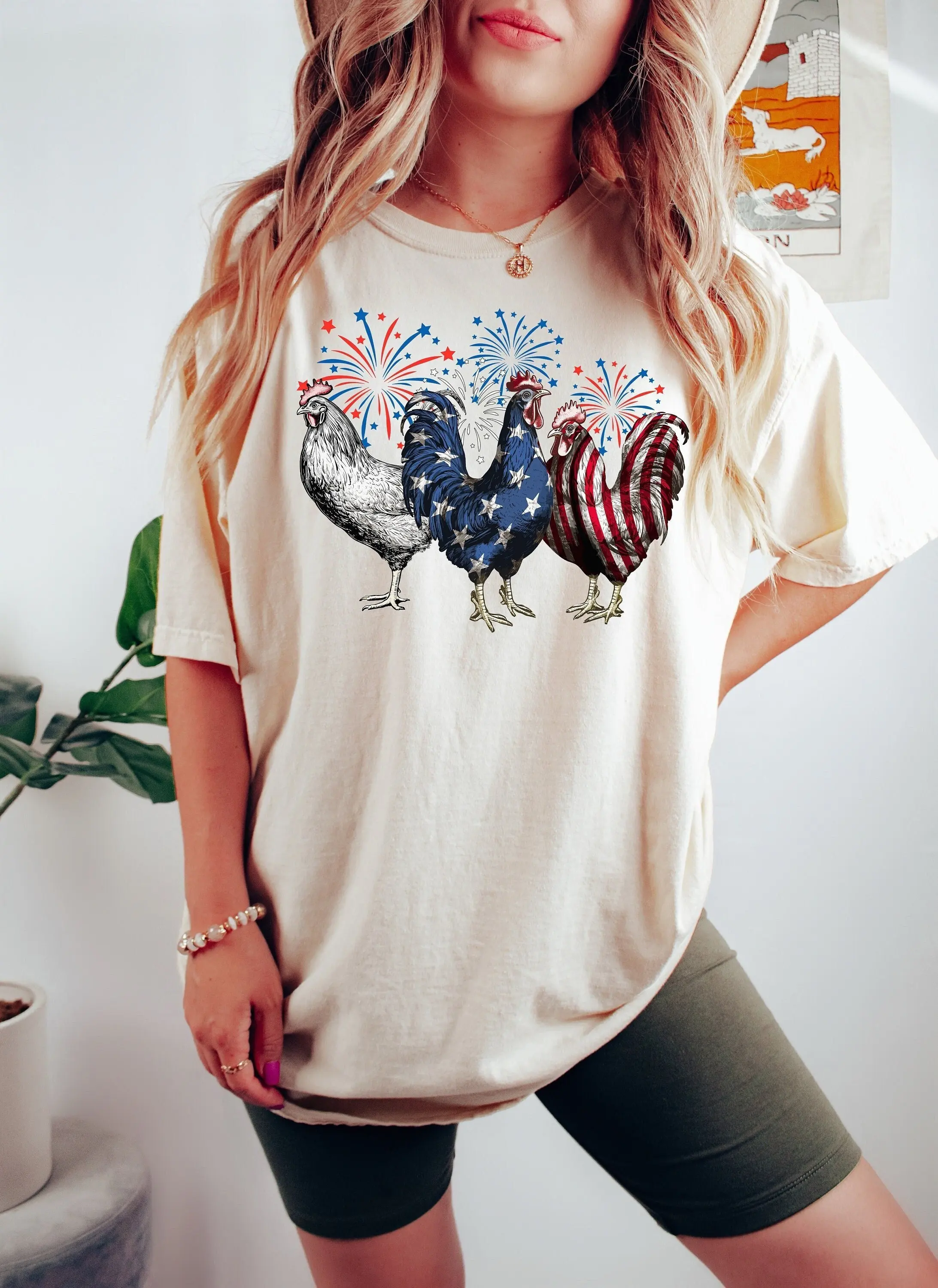 Funny 4Th Of July T Shirt Chicken Independence Day Usa Flag Patriotic Freedom Womens Fourth