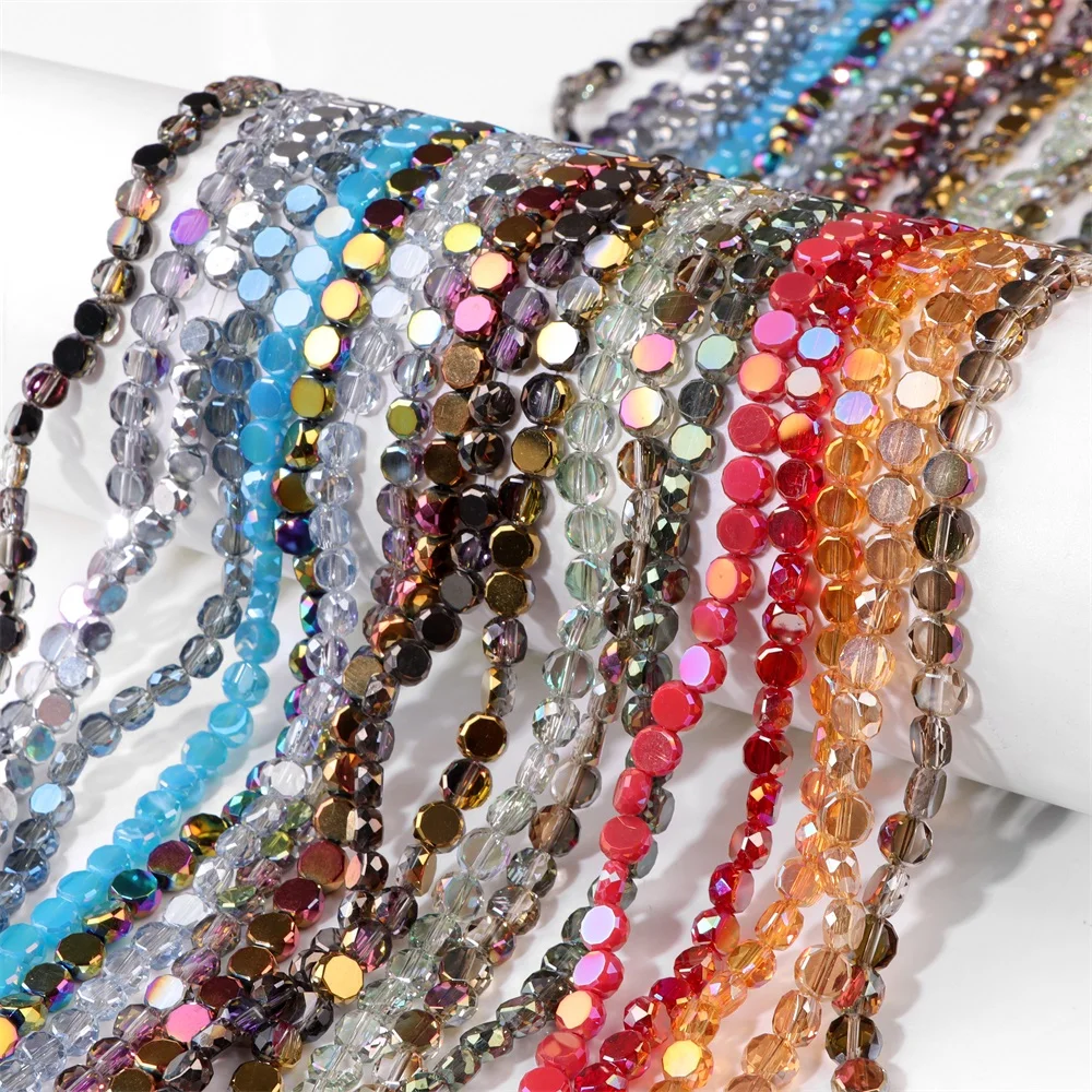 Small 4x6MM  Austria Crystal Beads Faceted Round Flat Loose Spacer Glass Beads Charm Supply For Jewelry Making Earrings Necklace