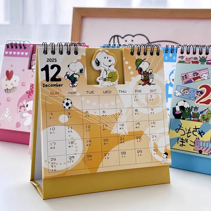 Snoopy-Calendario de dibujos animados, escritorio abatible de pie para planificar la organización, calendario mensual, horario diario, papelería, 2025