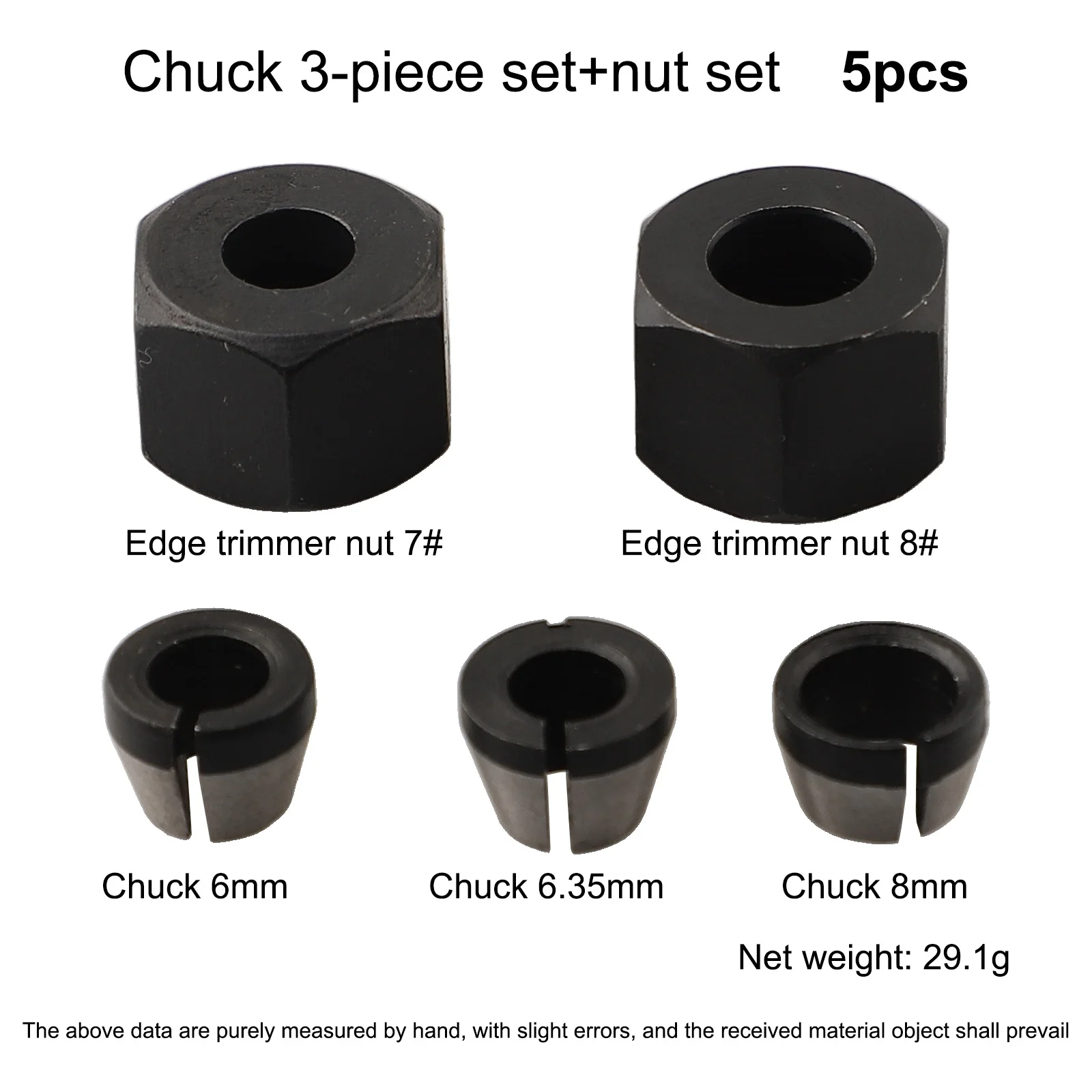 5pcs/Set 6/6.35/8mm Milling Cutter Collet Adapter Engraving Trimming Machine Chucks Trimmer Router Bit Accessories Tool