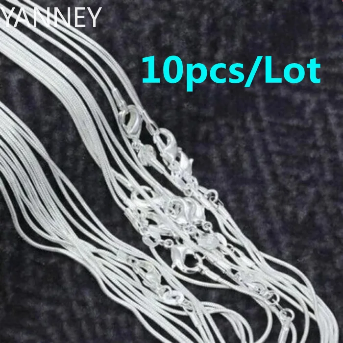 10pcs 925 sterling silver fine 1MM snake chain necklace for women man 16-30inches fashion party wedding Jewelry gifts wholesale