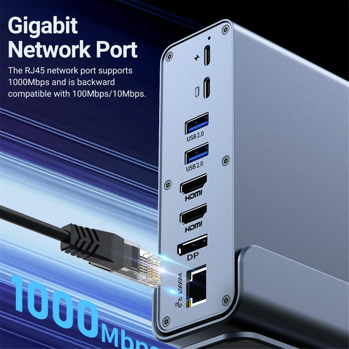 محطة إرساء USB-C جديدة 15 في 1 محور عمودي 4K HD مع شاشة ثلاثية، RJ45 1000M، USB 3.0/2.0، PD 3.0، SD/TF لأجهزة الكمبيوتر المحمول