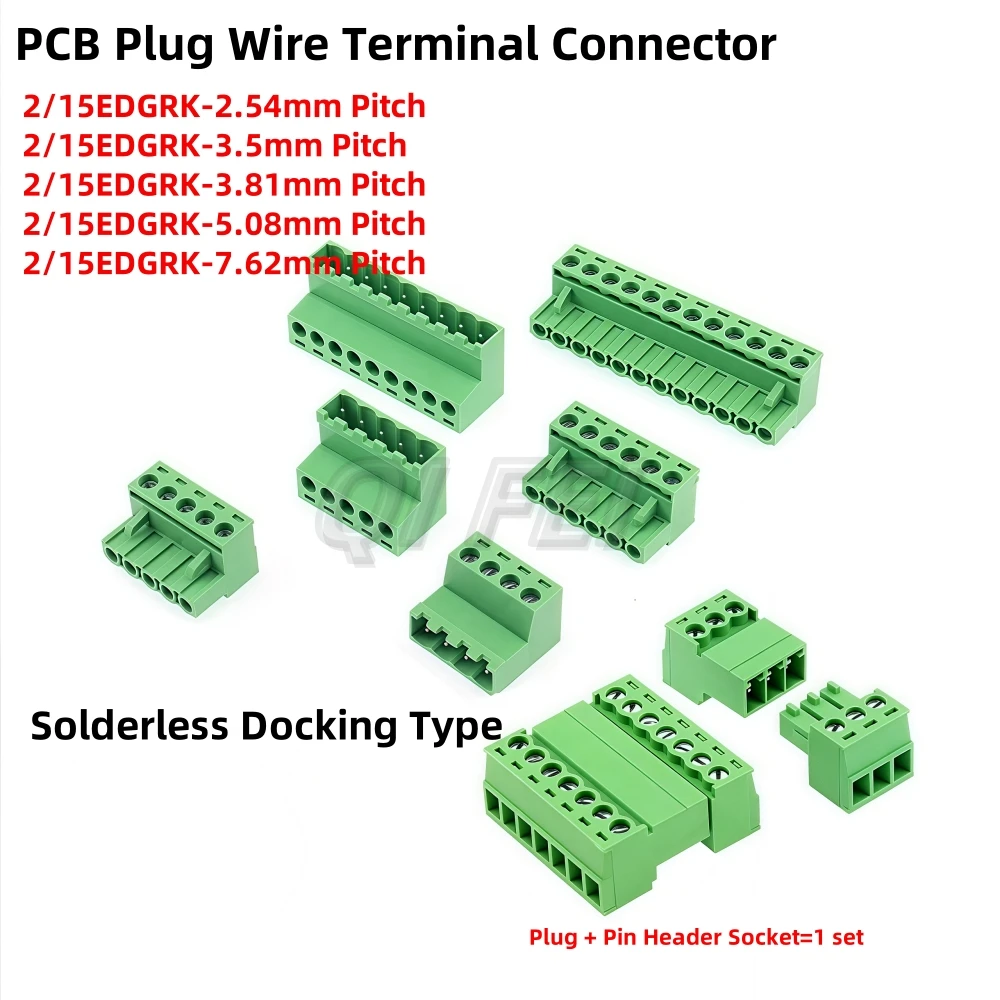 1set 2EDGRK 2.54mm 3.5mm 3.81mm 5.08mm 7.62mm Pitch 15EDGRK 2P 3P 4P 5P 6P~12PIN Solderless Docking Type PCB Terminal Connector