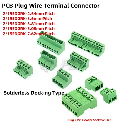 1 Juego 2EDGRK 2,54mm 3,5mm 3,81mm 5,08mm 7,62mm paso 15EDGRK 2P 3P 4P 5P 6P ~ 12PIN conector de Terminal PCB tipo acoplamiento sin soldadura