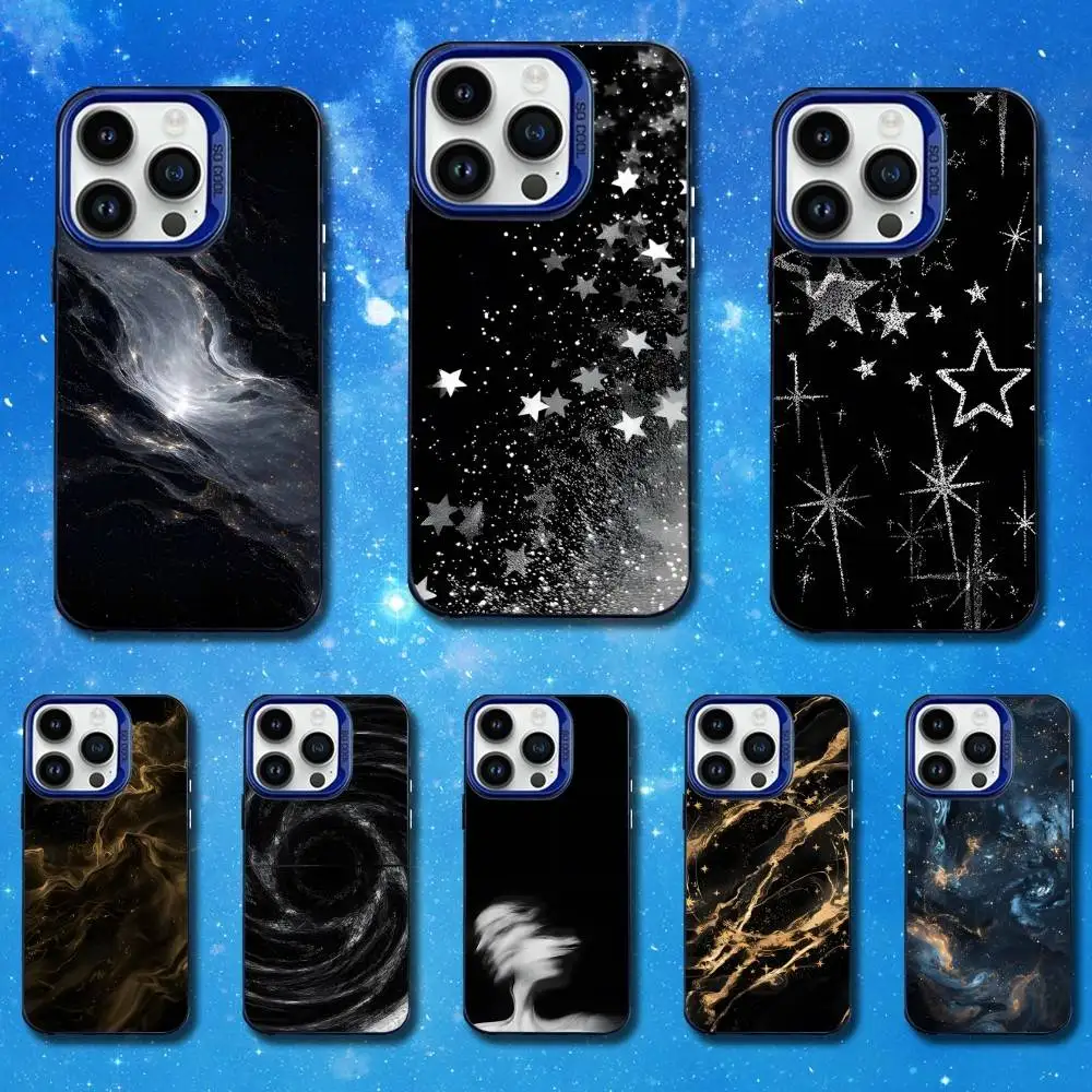 

Black White Gold Pattern Phone Case For iPhone 11,12,14,13,15,16,Mini,XS,MAX,Pro,SE Blue Matte Silicone Cover