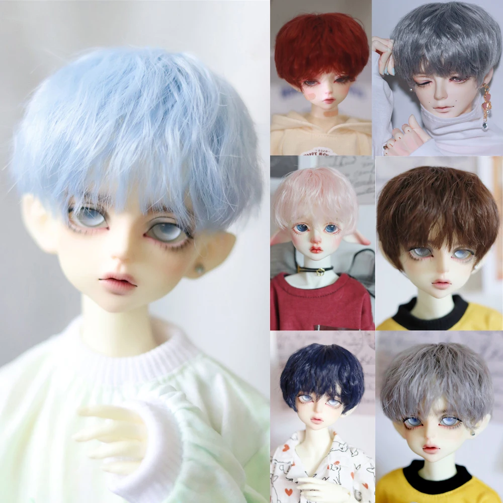 

D04-P122 children handmade toy 1/3 1/4 1/6 doll BJD/SD doll's wig blue micro curled men's divine wig 1pcs