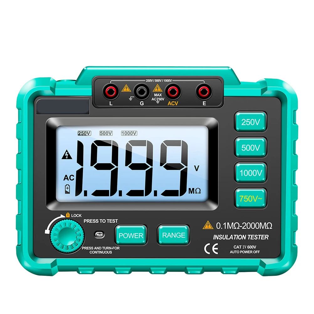 

Digital Megohmmeter Insulation Resistance Tester 250V 500V 1000V LCD Display Backlight High Voltage Alert Low Indicator