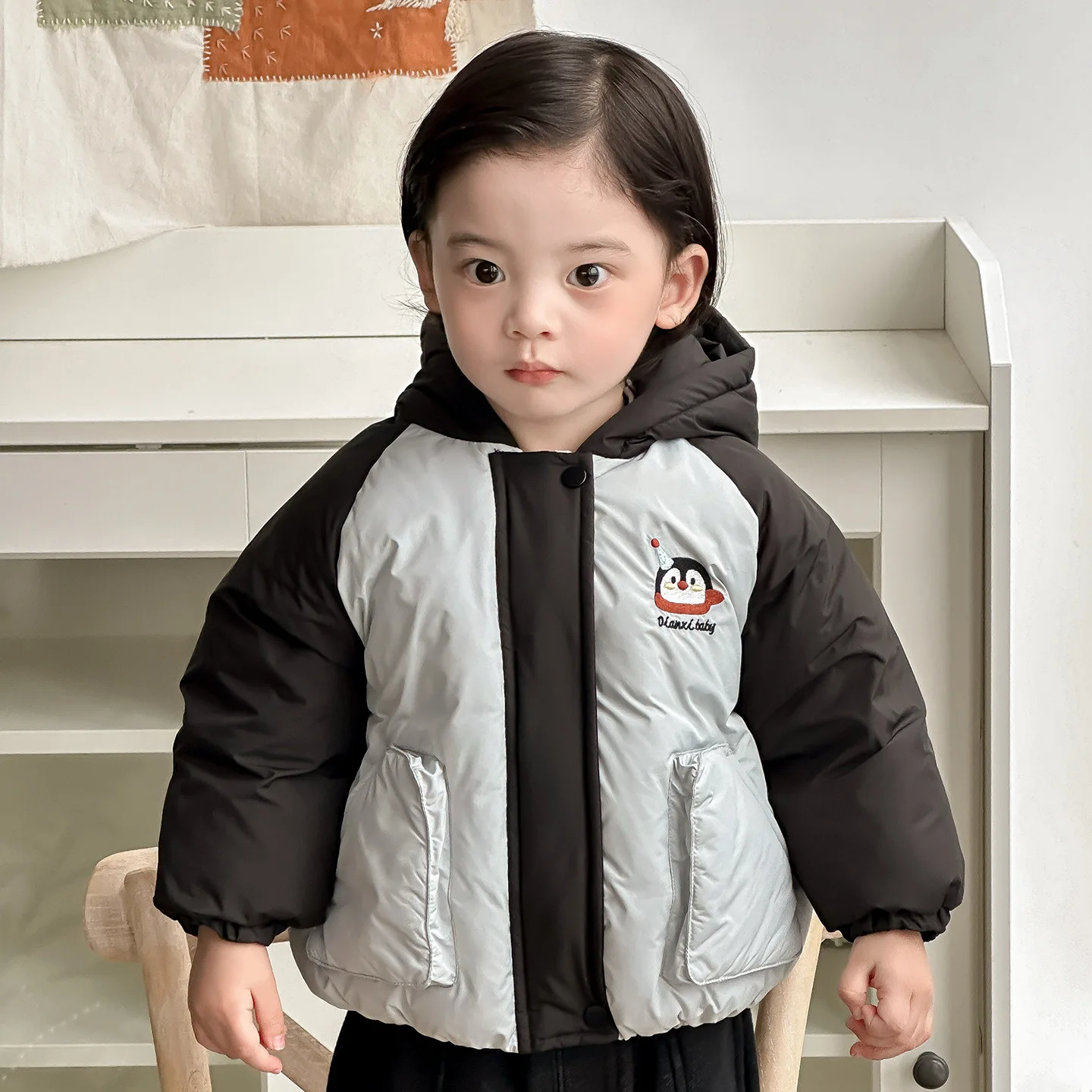 

Children Girls Winter Clothes 2025 Thicken Warm Toddler Girls Down Jacket Penguin Printed 90% White Duck Newborn Girls Outerwear
