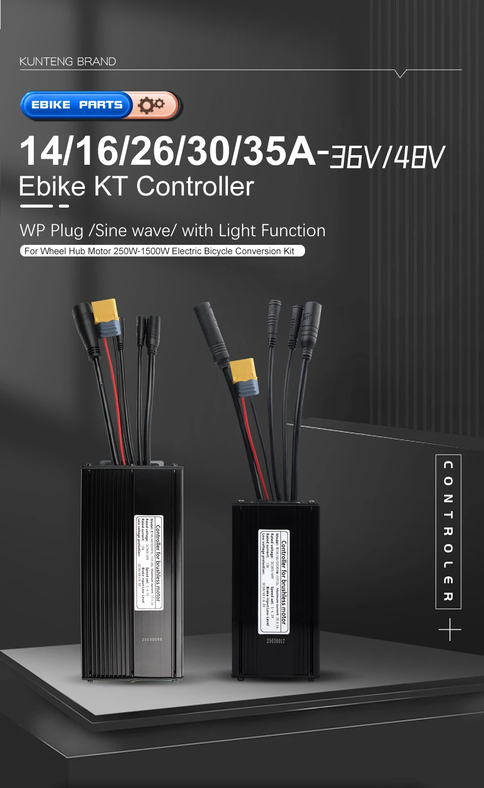 E-Bike Sinuswellen-KT Wasserdichter Controller 36V48V 14A-35A 250W500W1000W1500W LCD4 TF04 Display Elektrofahrrad-Umrüstkit-Teile – Detail 1