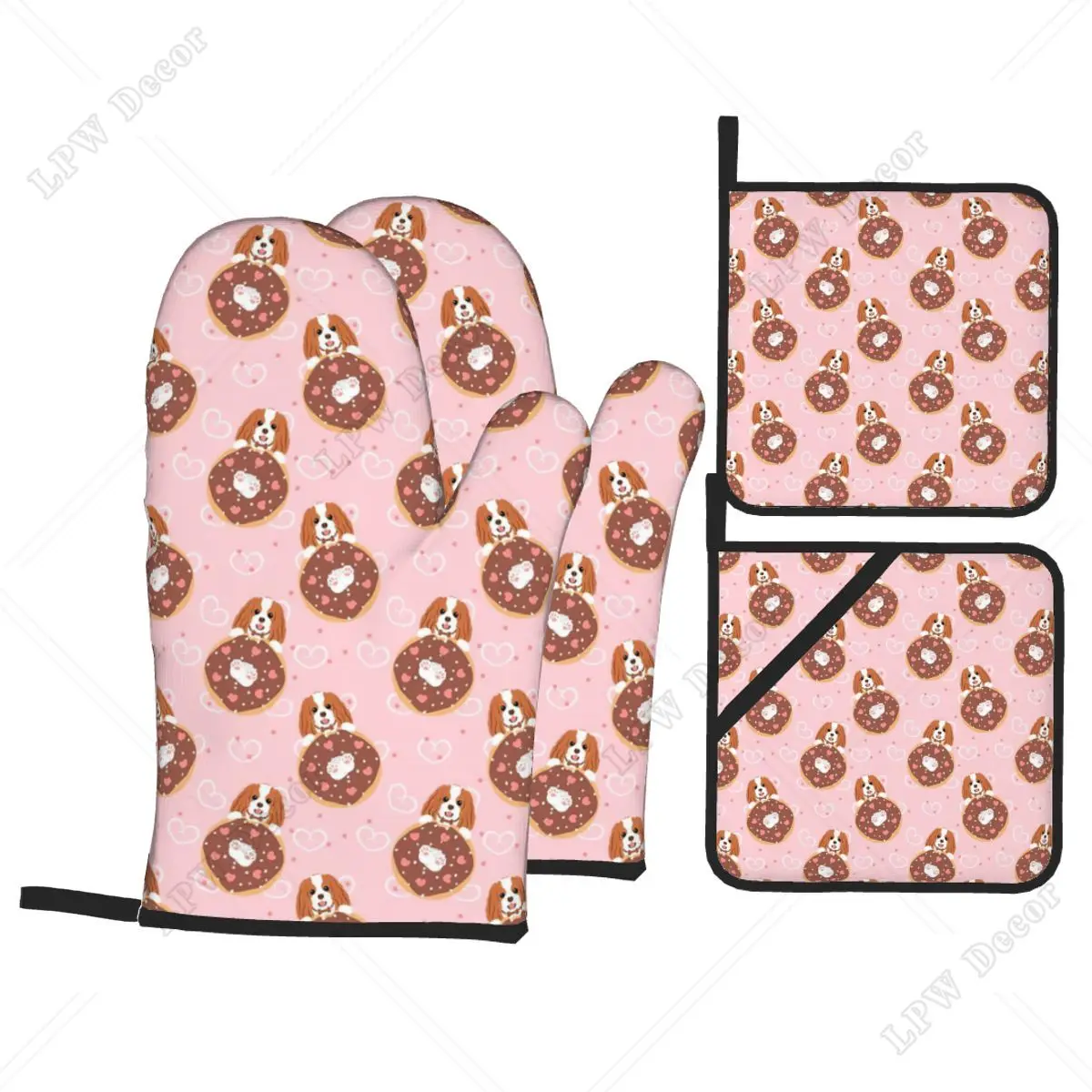 Cavalier King Charles Spaniel Oven Mitts and Pot Holders 4pcs Set Heat Resistant Kitchen BBQ Gloves for Baking Potholder