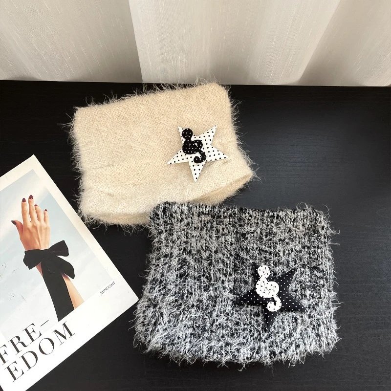 Koreanische Ins-Plaid-Musik-Design-Plüschmütze mit Katzenohren, gestrickte Mütze für Damen, Herbst- und Winterwärme, vielseitige Y2k-Kälteschutzmütze – Detail 3