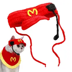 Funny Pet Hat Cute Knitted Pet Waiter Headwear Cartoon Pet Cosplay Caps For Puppy And Kitten Weaving Puppy Costume Headwear For