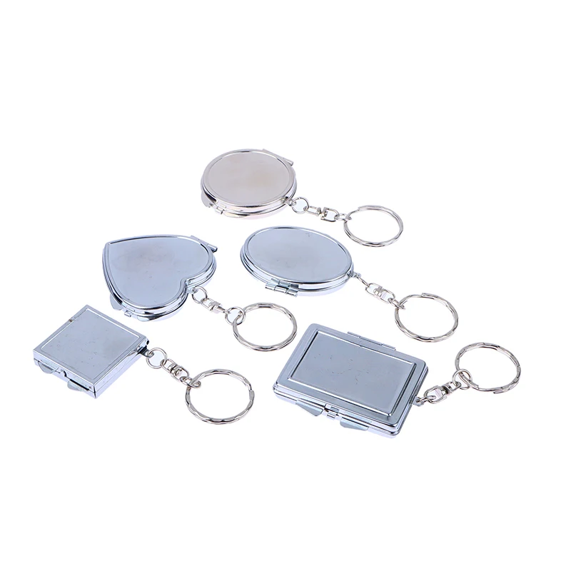 Round Heart Oval Square Shape Double Sided Cosmetic Mirror Metal Folding Keychain Makeup Mini Mirror