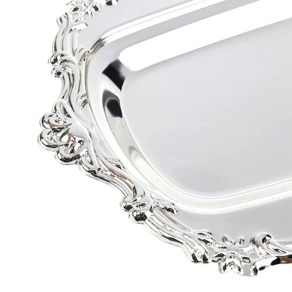 European Style Vintage Embossed Tray Embossed Design Sturdy Desserts Plate Iron Stainless Steel Retro Serving Platter