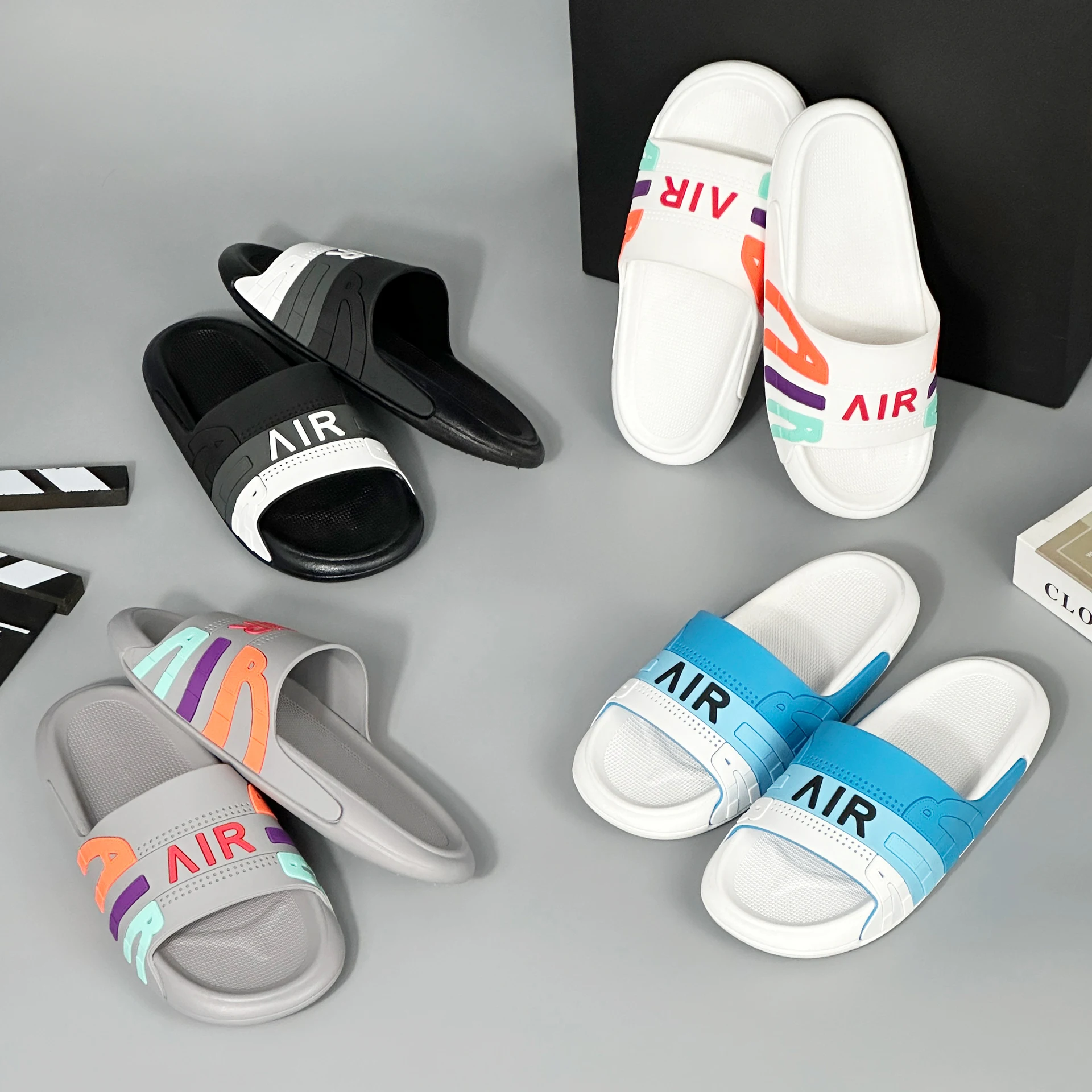 Summer Men's Color Matching Slippers Outdoor Or Indoor Home Wear-resistant Beach Shoes AIR Letter Design Sandals Sailboat Sole