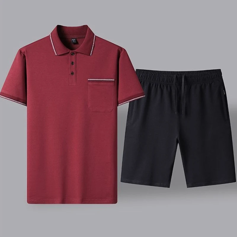 

Fashionable Summer Men's Casual Set Short Sleeve Collar Polo Shirt Sportswear For Middle Aged Elderly Dad