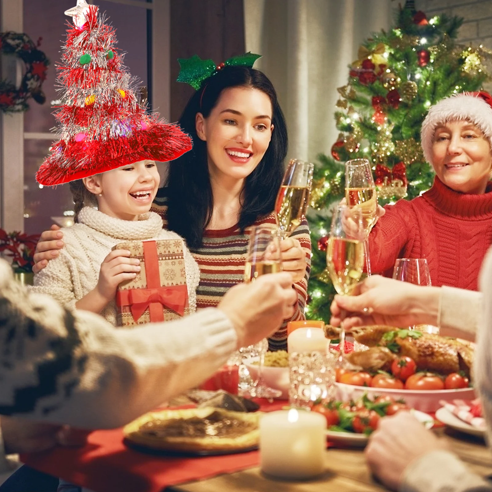 

1Pcs Glowing Christmas Hat Nonwovens Lightweight Party Prop Warm Festival Gift for Family Friends Tree Shaped Light Up Xmas