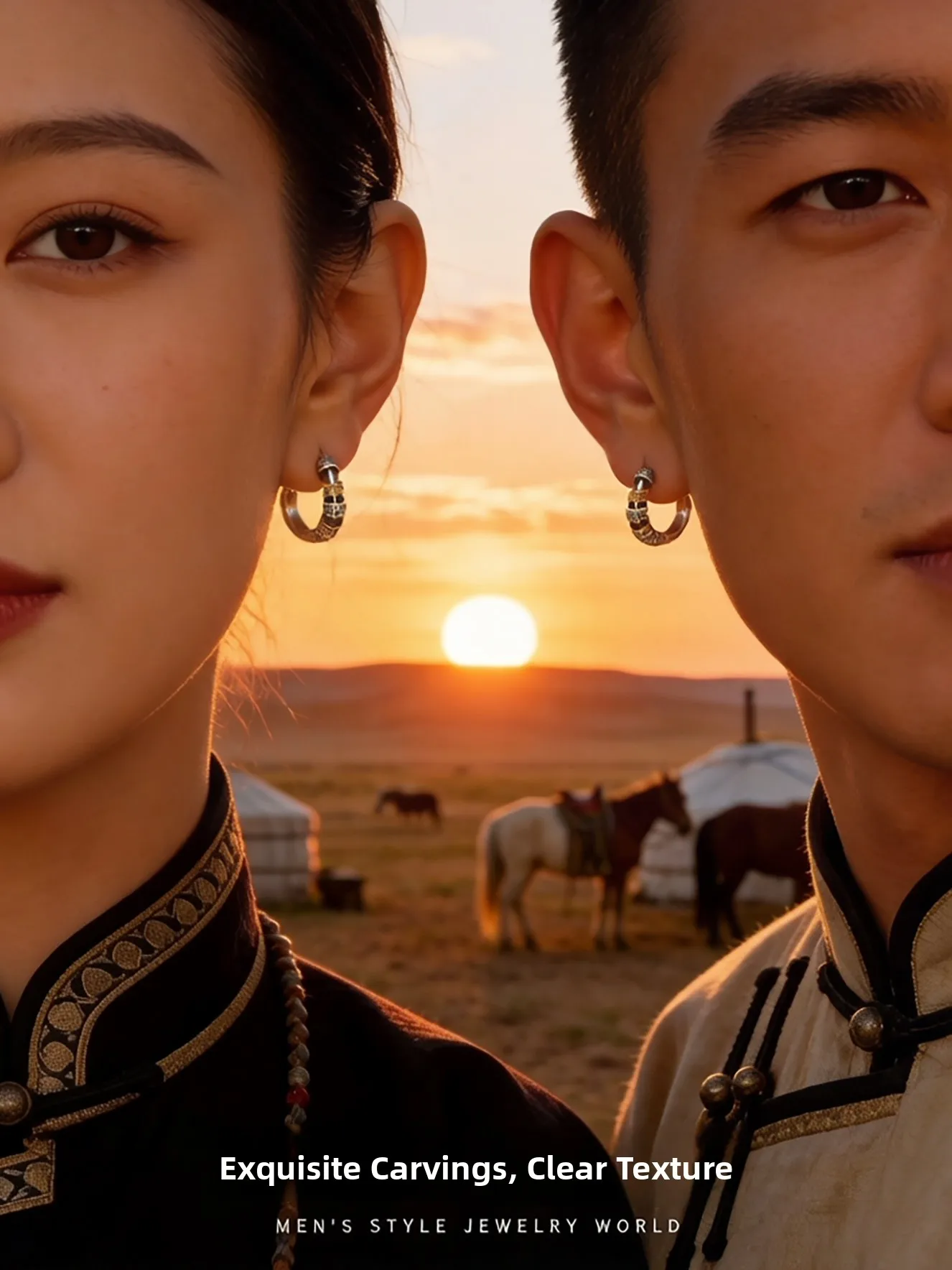 

S925 Silver Earrings Tang Grass Pattern Men's New Chinese Style Ethnic Trendy Jewelry Men's Ear Jewelry National Trend
