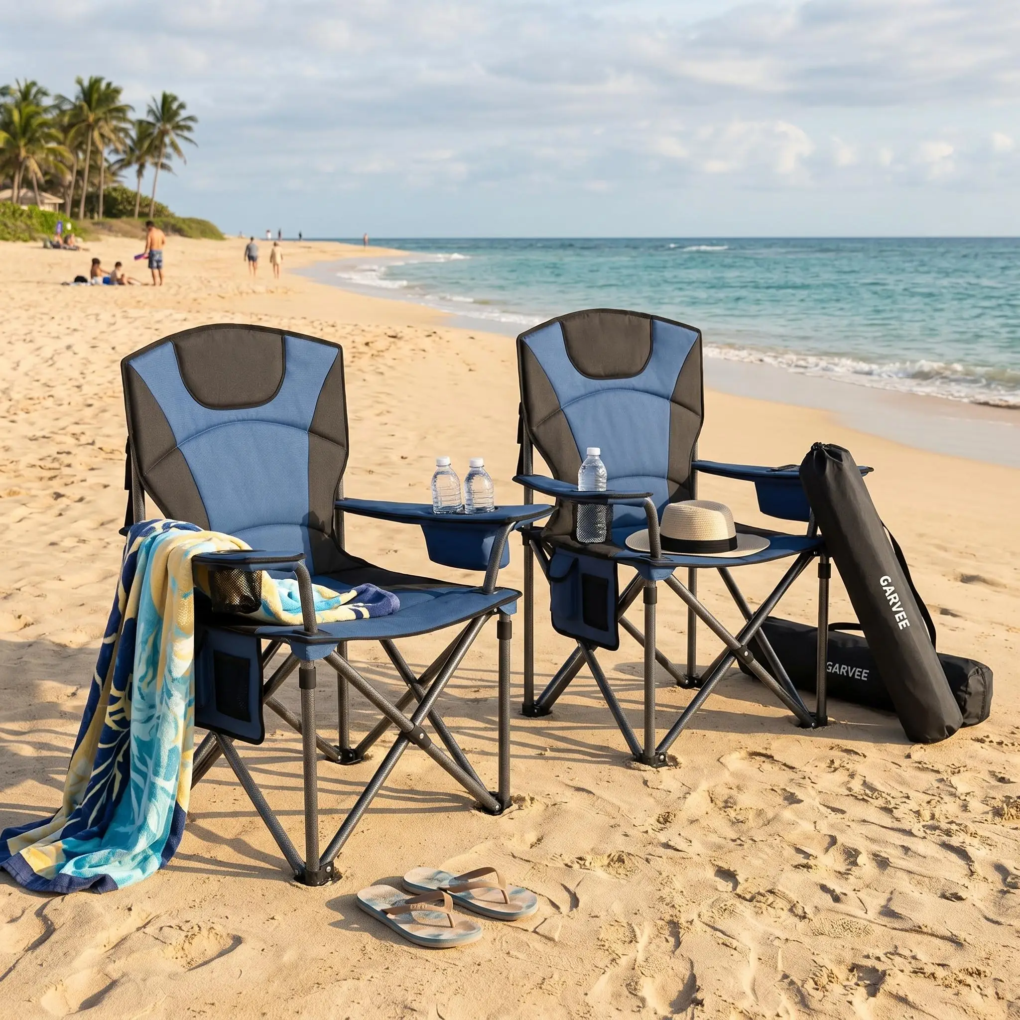 Extra breiter 64cm Klappbarer Campingstuhl, Hochgepolsterte Rückenlehne 200KG Tragkraft Stühle mit Getränkehalter für Garten Strand Picknick