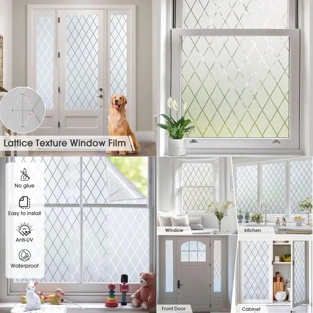 Privacy Window Film with Lattice Design, UV Protection, Removable for Home and Office Use (23.6 x 157.4 in)