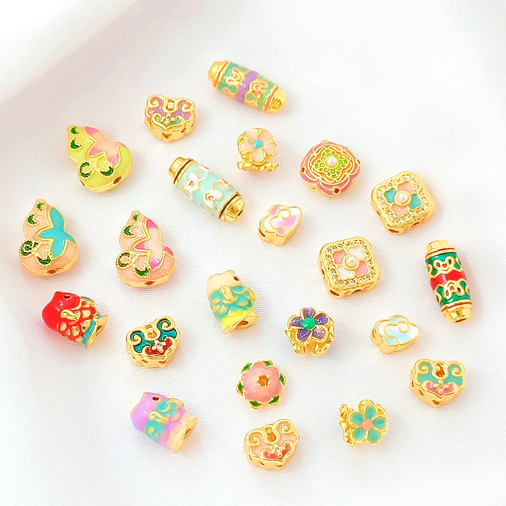 Gold-plated Retro Drip Enamel Color Butterfly Hollow Gourd Beads DIY Jewelry Making Necklace Bracelet Accessories Materials