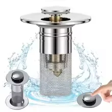 

Pop-Up Bathroom Sink Stopper with Hair Catcher, Universal Stainless Steel Drain Filter, Anti-Clogging Basin Plug#bathroom supplies, drain plugs