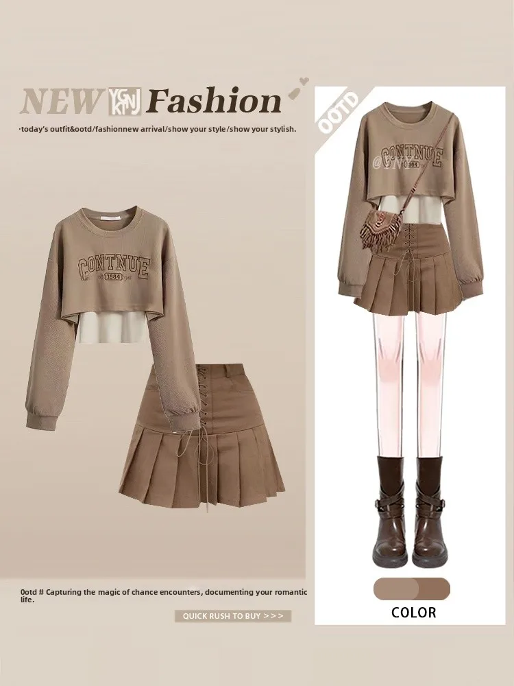 

Sweet And Spicy Sle Women's Autumn 2025 New American Retro Sweatirt And Pleated Skirt Salt System Two-Piece Set