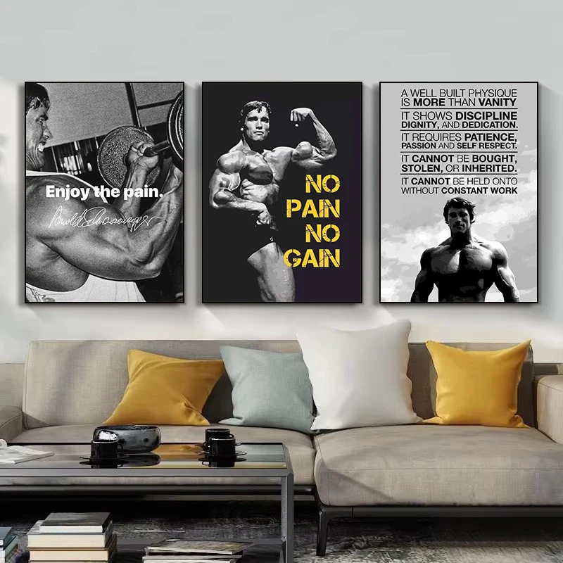 Arnold Bodybuilding Gym Exercise Fitness Strength Motivational Quotes Poster,Wall Art Pictures,Canvas Painting Home Decor