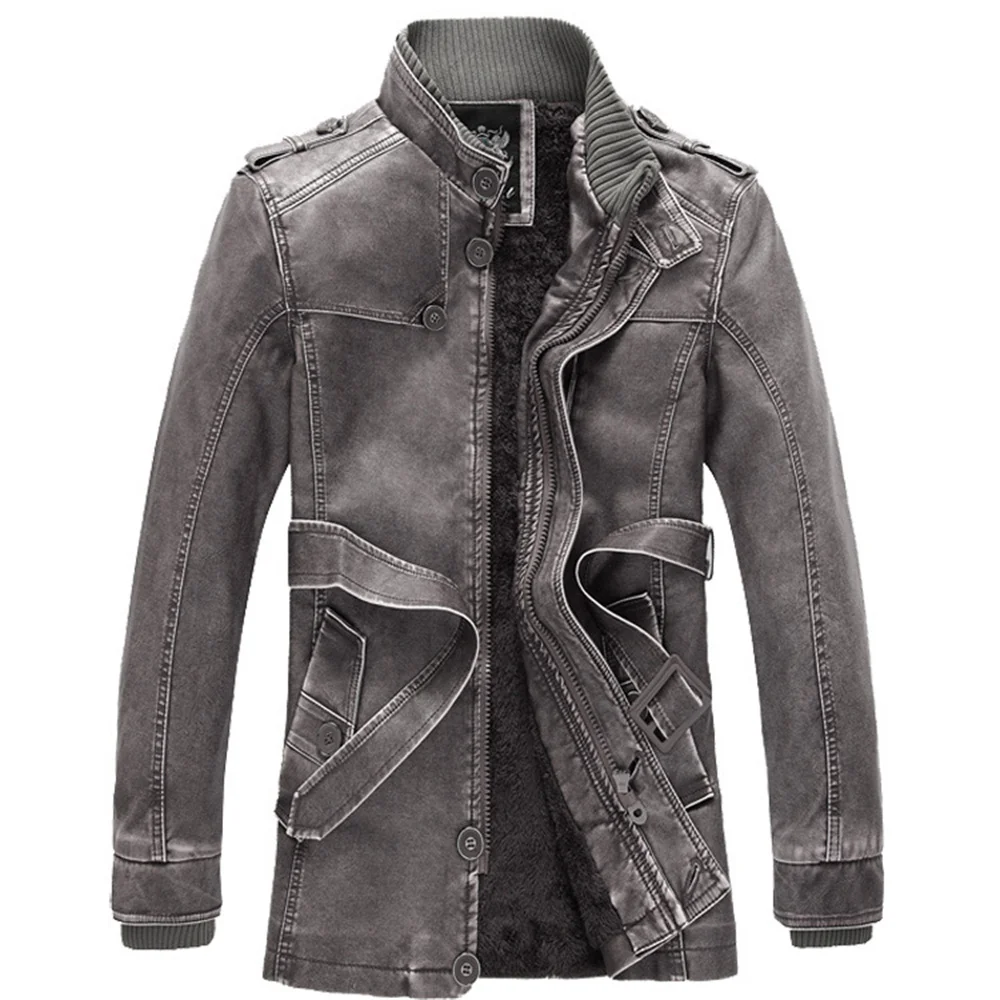 Autumn Winter Leather Jacket Men Casual Stand Collar PU Leather Motorcycle Coats Mens Leather Jacket Fleece Jaqueta De Couro