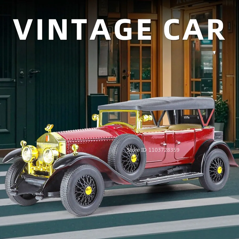 

1:24 PHANTOM 500K Vintage Car Model Toys Alloy Diecast Sound Light Doors Opened Pull Back Shock Absorption for Children Gifts