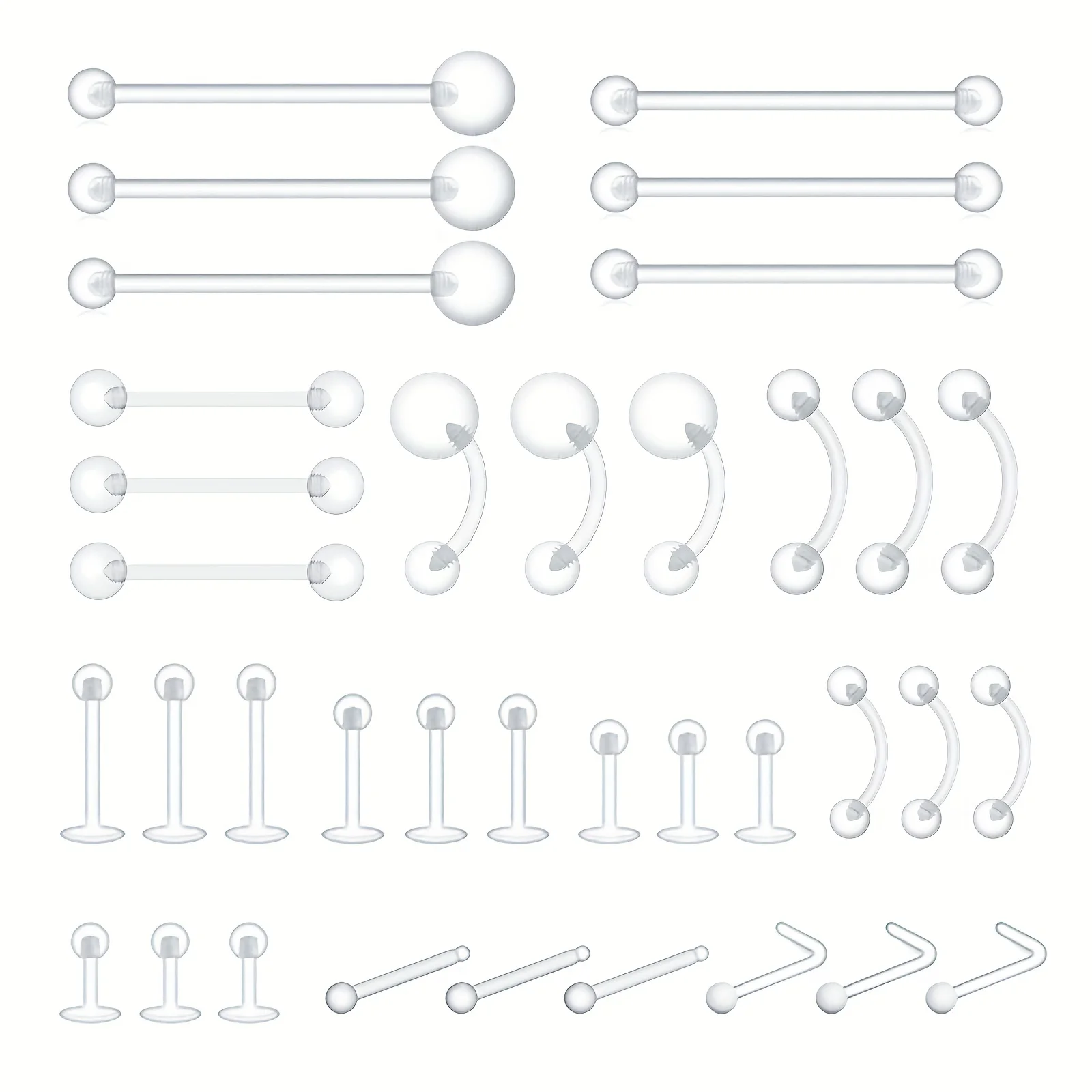 3pcs Clear Piercing Retainers Nose Tongue Nipple Belly Rings Eyebrow Lip Cartilage Tragus Earring Industrial Plastic Jewelry