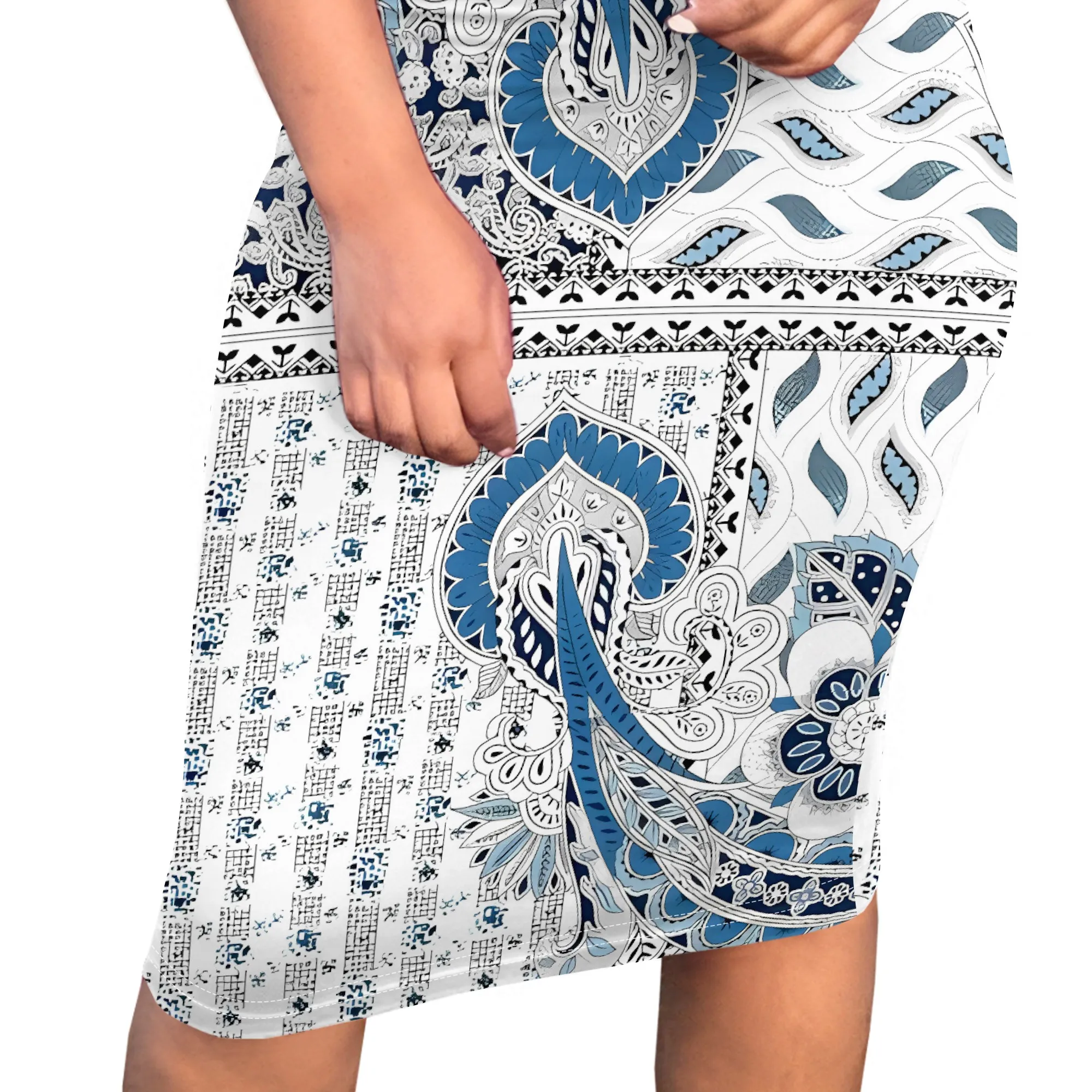 EQQZD Standard Short Sleeve Round Neck Midi Dress, Boho Patchwork Print Bodycon Dress for Women, Summer Casual Dress