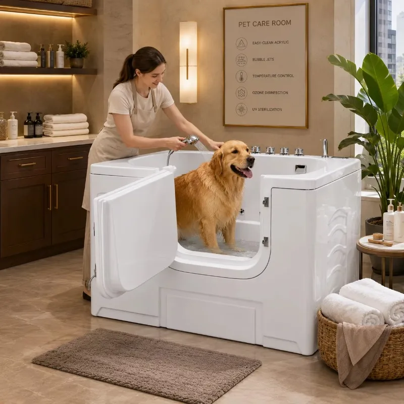 Safe passage non-slip ramp white acrylic commercial large dog washing station