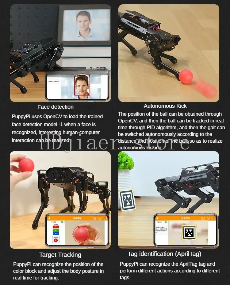 كلب آلي رباعي الأرجل معدني من PuppyPi - مجموعة روبوت ROS Bionic ذات 4 أرجل مع التعرف البصري بالذكاء الاصطناعي لـ Raspberry Pi