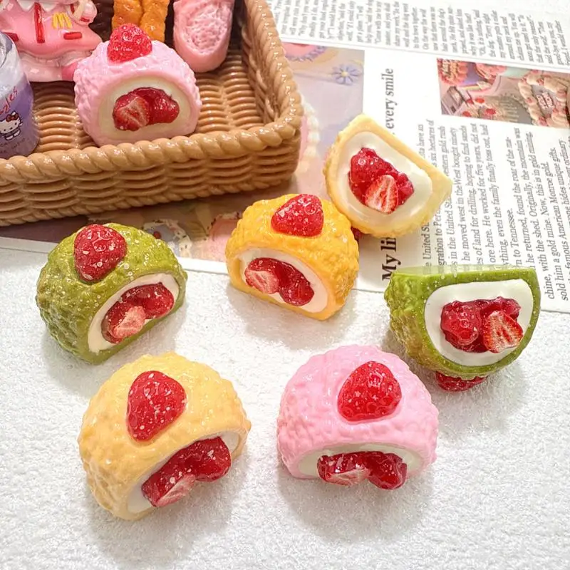 4PCS Dollhouse Miniature Strawberry Cream Cake Mini Food Afternoon Tea Set Scene Decoration For Doll Accessories Toys