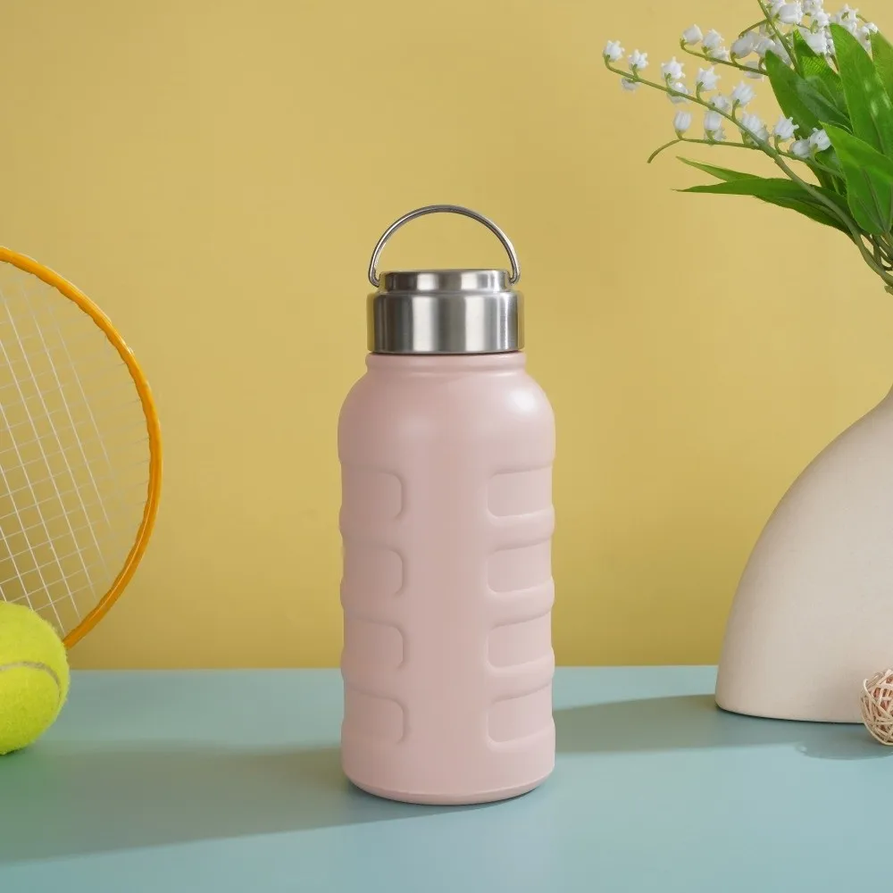 Botol Air Termos Dinding Ganda Pegangan Portabel 750Ml/1000Ml Botol Air Terisolasi Ramah Lingkungan Desain Anti Bocor