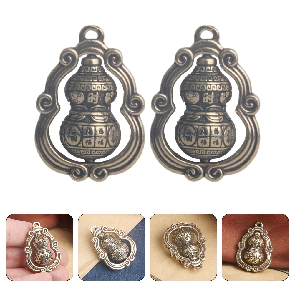 2 Pcs Brass Gourd Ornament Keychain Pendant Hanging Pendants Retro Adorn Tags New Year Charm Decors