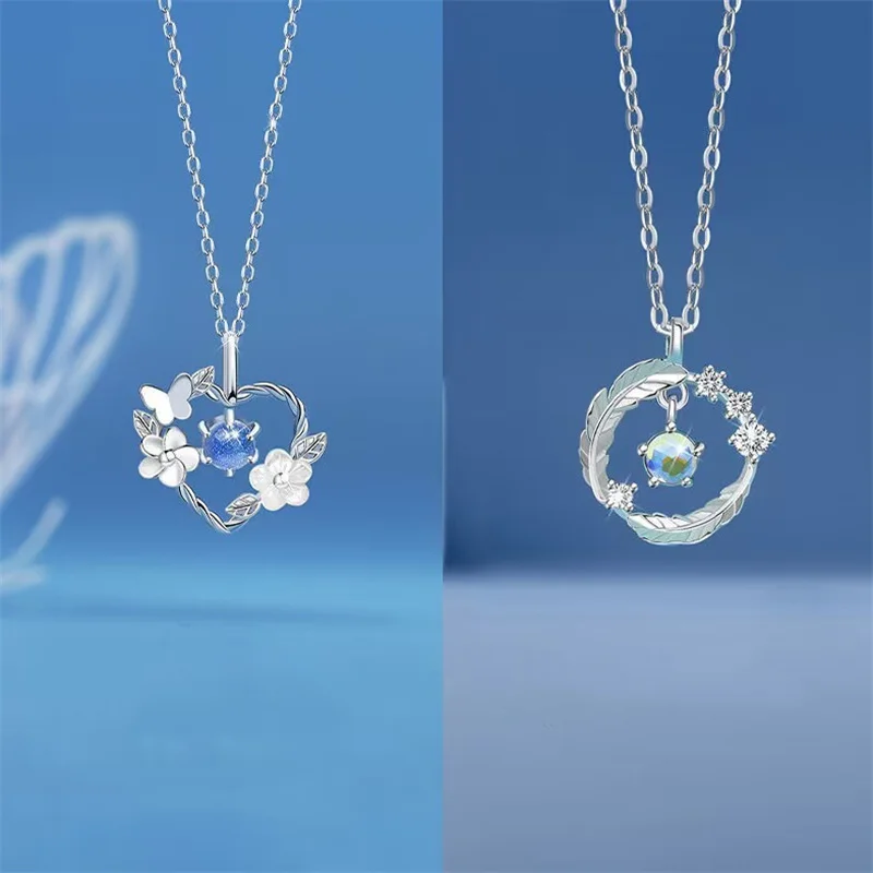 Exquisite Flower Heart Pendant Necklace For Women Crystal Zircon Clavicle Chain Wedding Party Jewelry