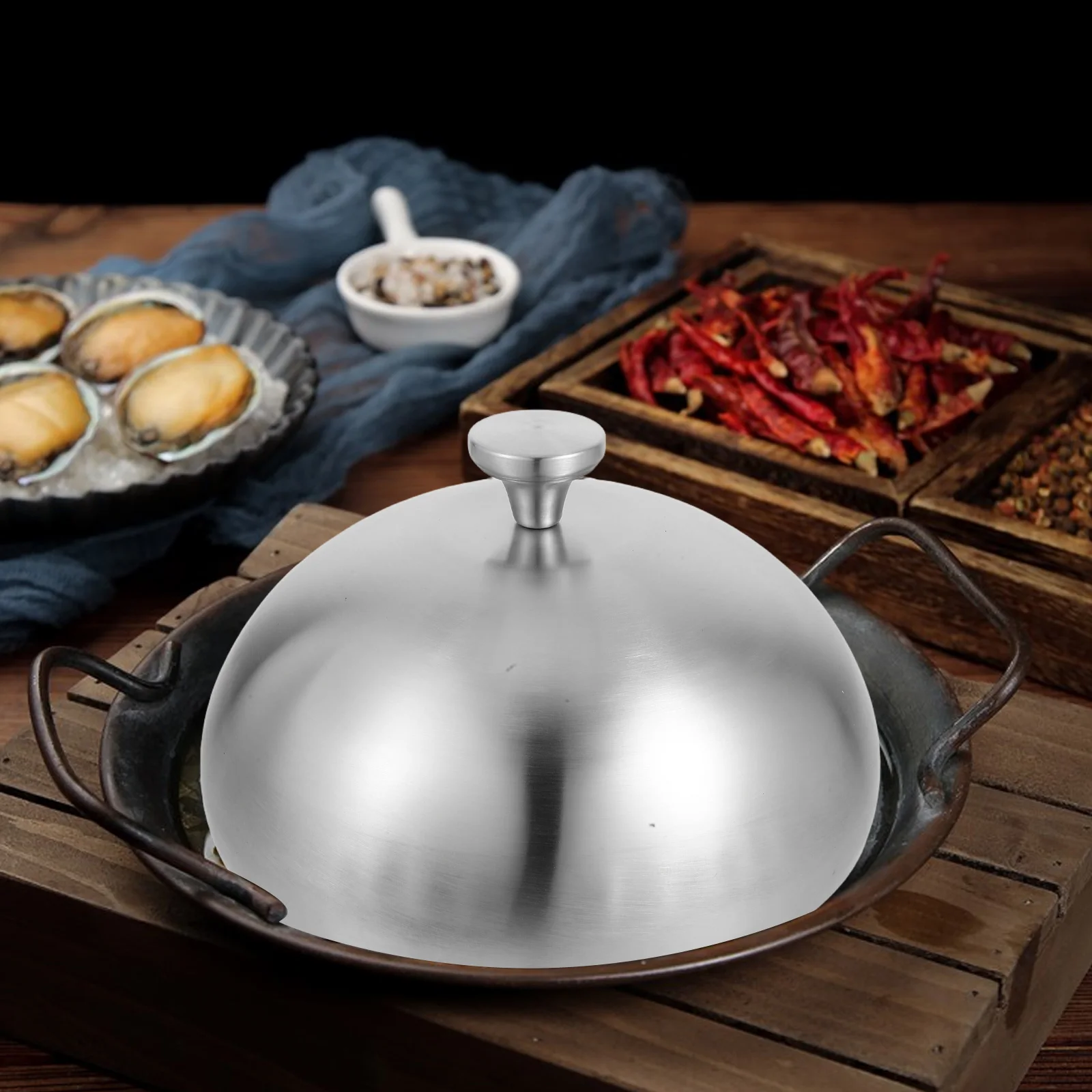 

Stainless Steel Food Dome Cover Round Basting Lid for Steak Cheese Dust Protection Melting Cloche Serving Plate Dish