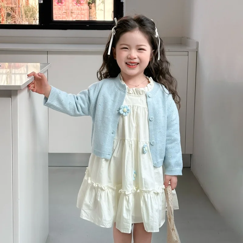 

Girls' Spring and Autumn Dress2025New Stylish Children's Princess Dress Set for Girls Spring Knitted Cardigan Dress